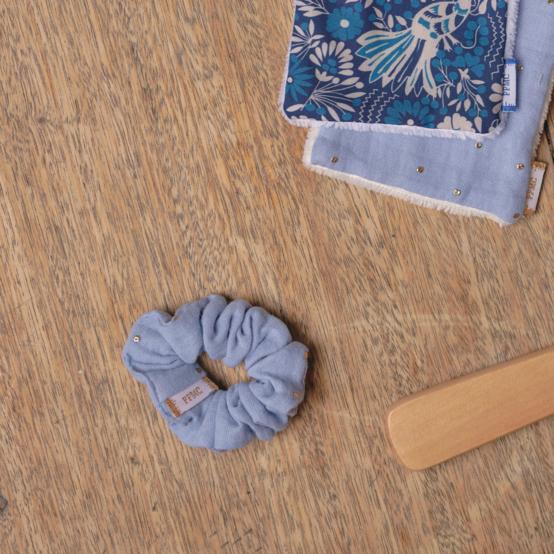 Petit Chouchou gaze pois or bleu baltique