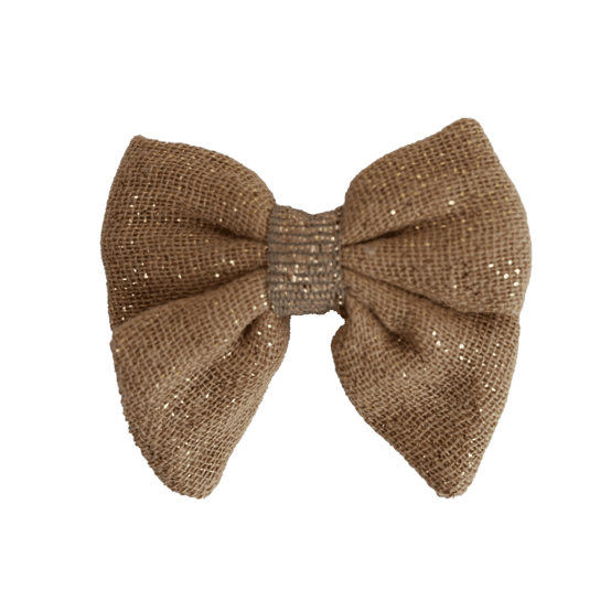 Barrette Mini Noeud Papillon gaze pailletée camel