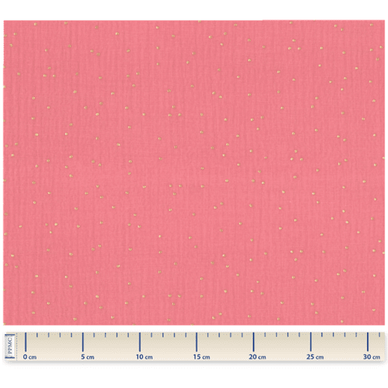 Tissu gaze pois or rose sorbet