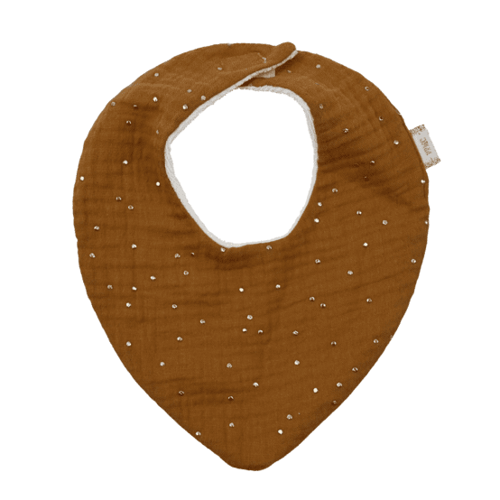 Bavoir bandana gaze pois or caramel