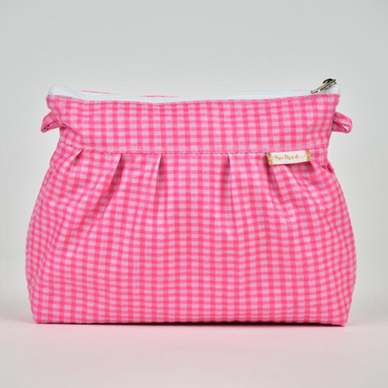 Pochette plissée vichy rose fluo
