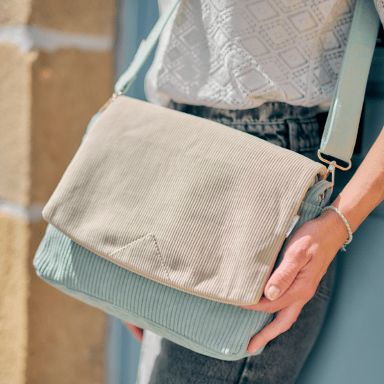 Base grande besace sans bandoulière velours côtelé lichen