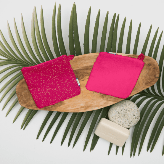 Carré Démaquillant Lavable fuchsia pailleté