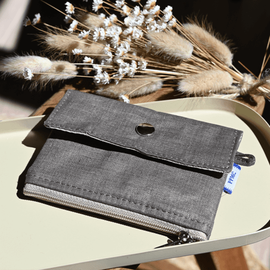 Mini porte-monnaie recto-verso lin cuivré