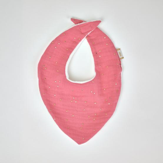Bavoir bandana gaze pois or rose sorbet