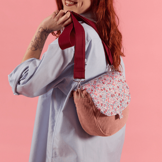 Base petite besace sans bandoulière velours côtelé rose blush