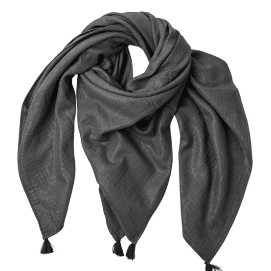 Foulard pompon gaze pailletée gris anthracite