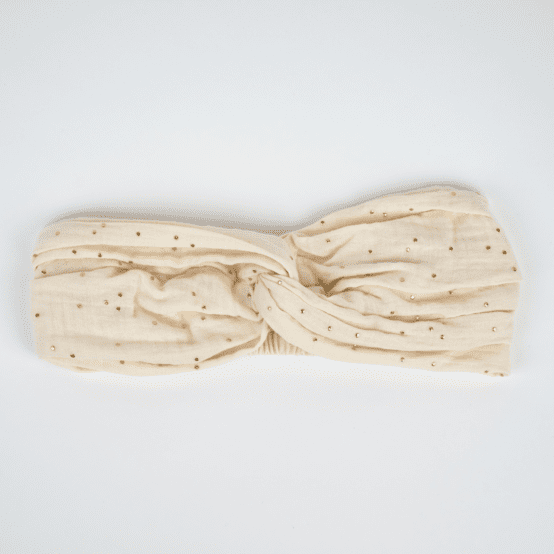Bandeau croisé gaze pois or écru