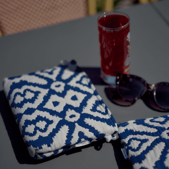 Pochette tissu jacquard bleu