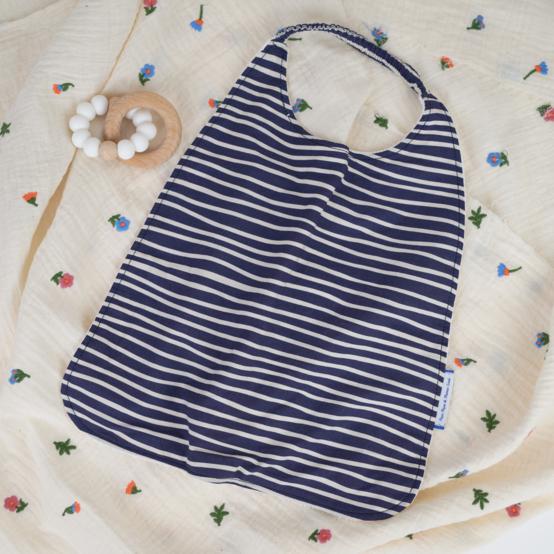 Serviette enfant élastique rayé ivoire marine