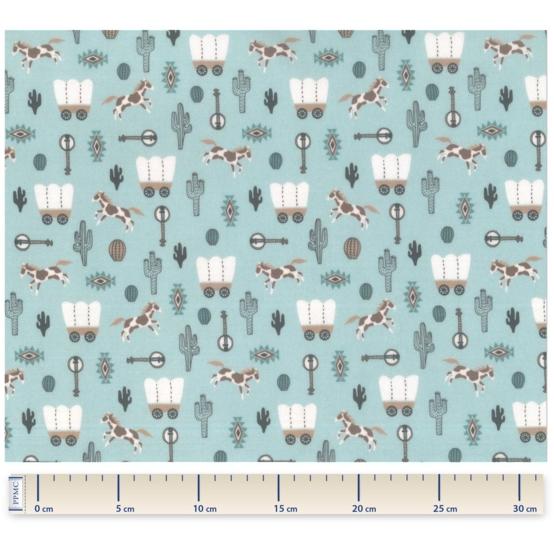 Tissu enduit  au mètre bleu western