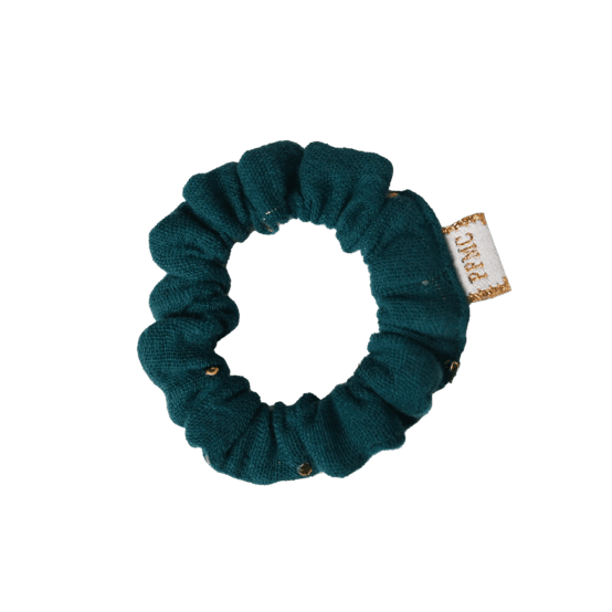 Mini Chouchou gaze pois or vert canard