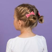 Barrette noeud ruban feuillage or rose