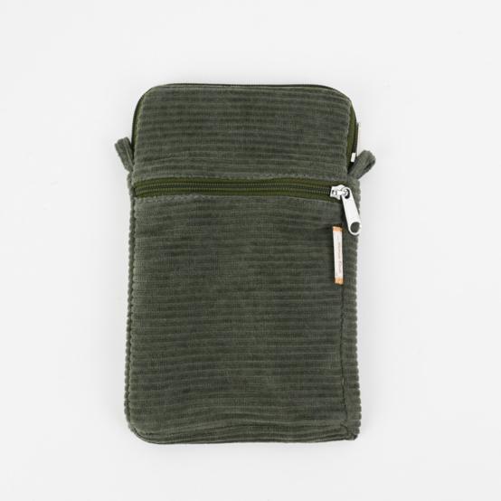 Pochette téléphone matelassée velours côtelé kaki