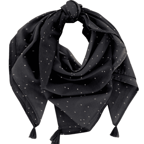 Foulard pompon gaze pois or noir