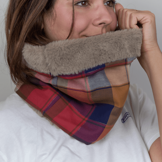 Echarpe tube adulte tartan lurex rubis