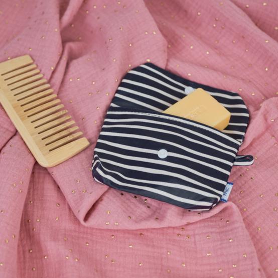 Pochette Savon rayé ivoire marine