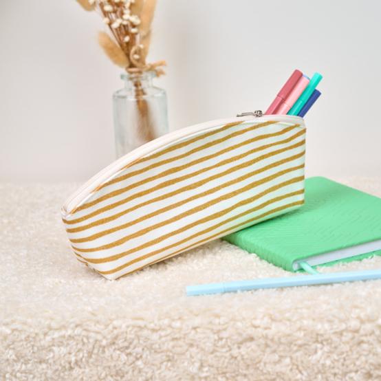 Trousse scolaire rayé or blanc