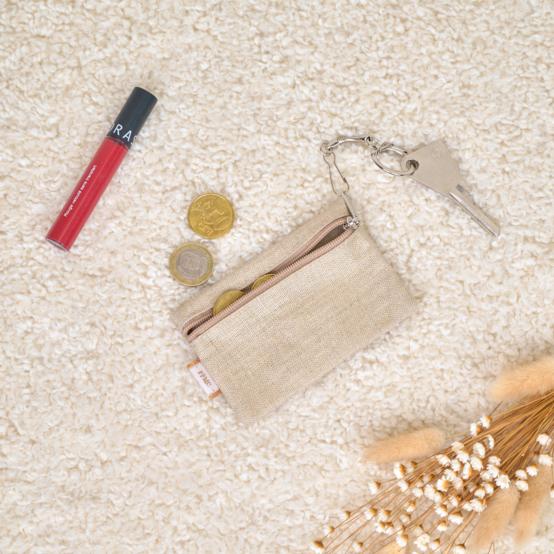 Pochette porte-clés lin doré