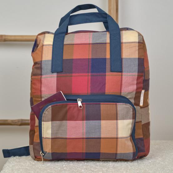 Sac à dos pliable Gaby tartan lurex rubis