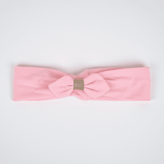 Bandeau jersey bébé noeud oxford rose