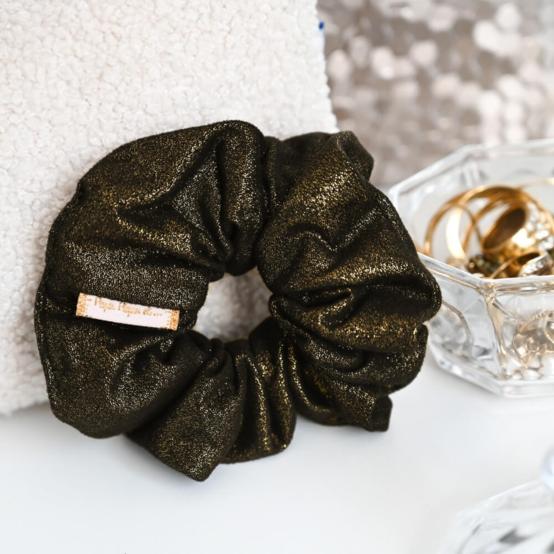 Chouchou suédine pailletée or