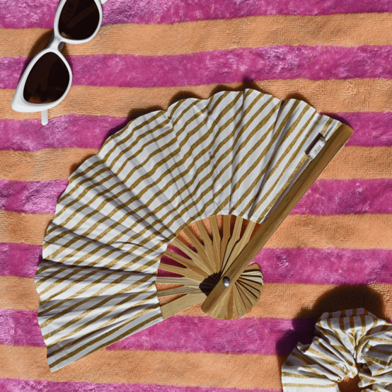 Eventail rayé or blanc