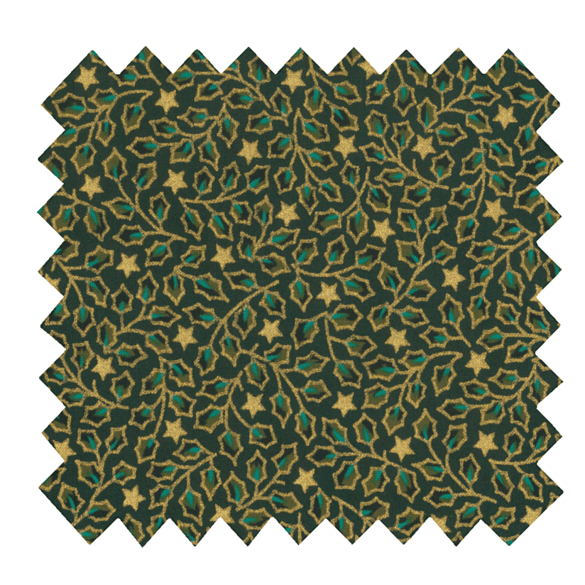 Tissu coton au mètre houx vert doré ex1105