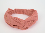 Bandeau croisé gaze pois or rose thé