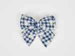 Barrette noeud papillon vichy brodé marine
