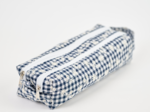 Trousse double compartiment vichy brodé marine