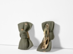 Barrettes clic-clac petits noeuds gaze pois or kaki
