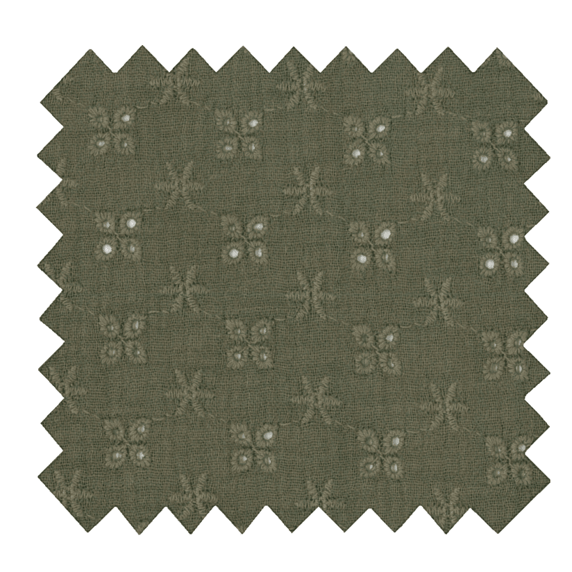 Tissu coton au mètre gaze dentelle kaki ex1074