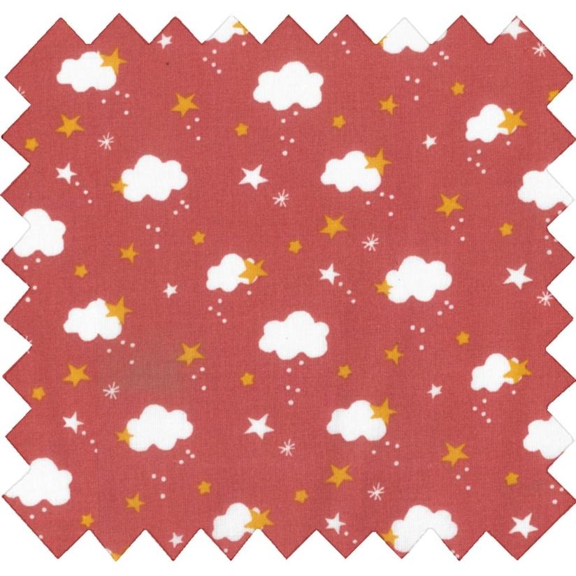 Tissu coton au mètre nuages rouge ex1083