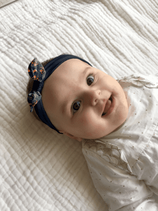 Boucle en tissu sur bandeau - bébé fille et enfant -fleurs bleues vintage