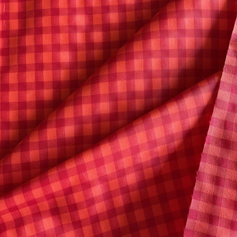 Tissu enduit au mètre vichy rouge corail
