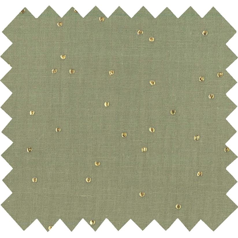 Tissu gaze pois or vert amande