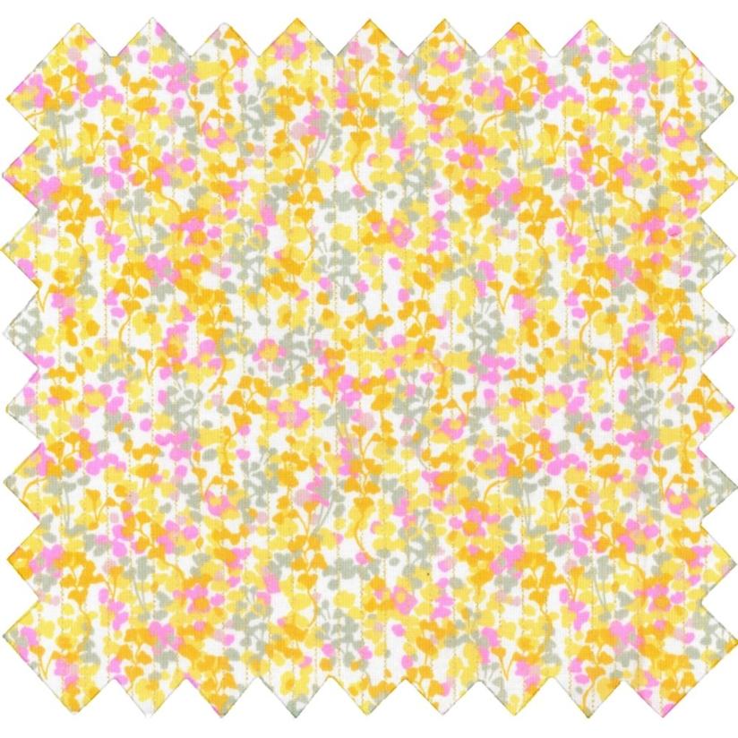 Tissu coton au mètre mimosa jaune rose