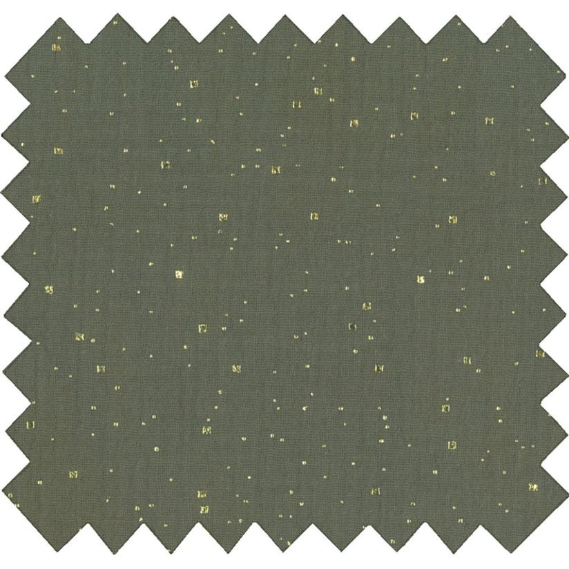 Tissu gaze pois or kaki