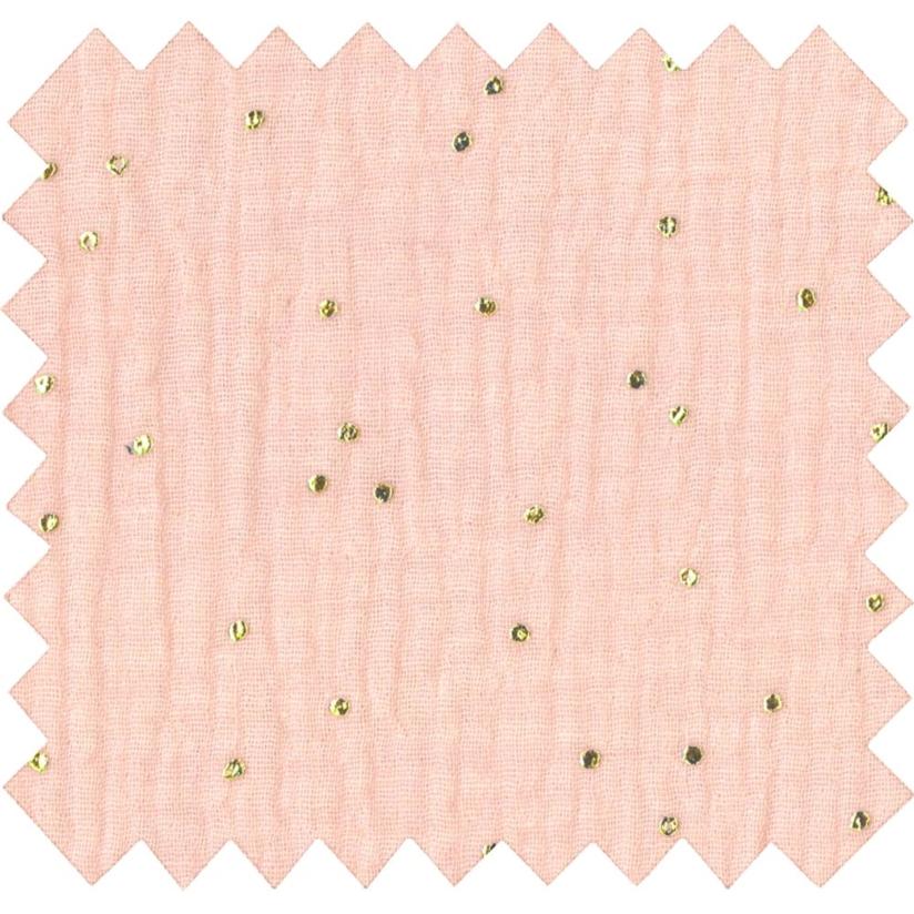 Tissu gaze pois or rose