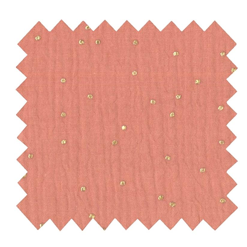 Tissu gaze pois or rose blush