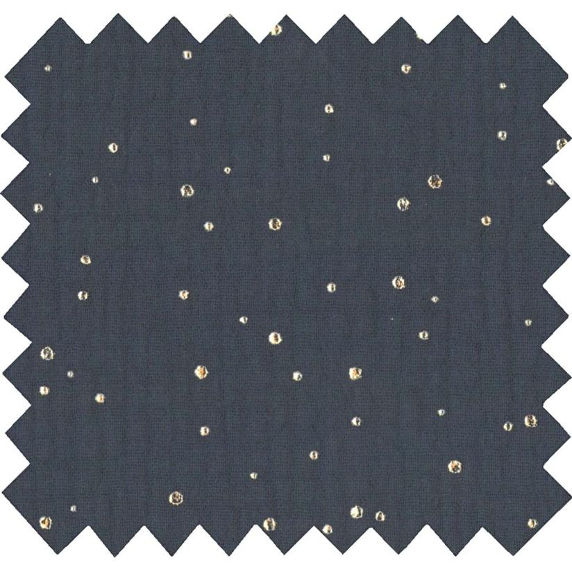 Tissu gaze pois or marine