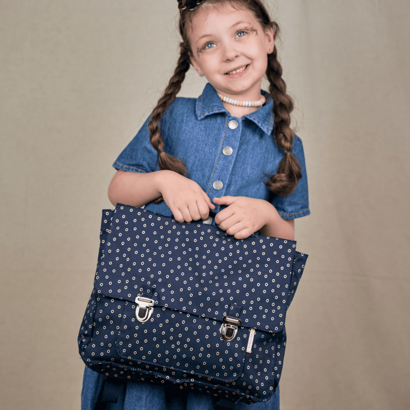 Cartable bulle bronze marine Papa Pique et Maman Coud