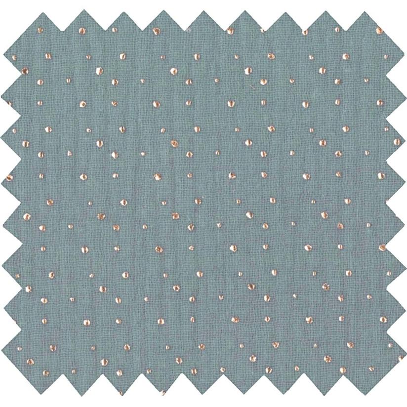 Tissu gaze pois or bleu gris