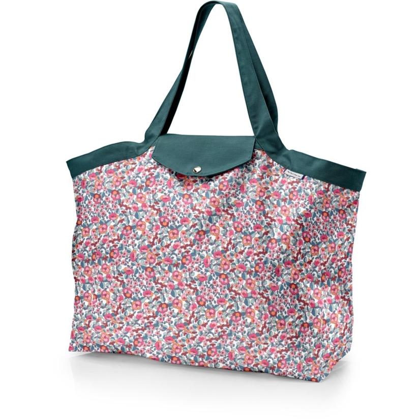 Grand Sac Cabas En Coton Rayé Marin - Couleur écru Et Marine Avec Sequins Roses - Très Bon état Occasion