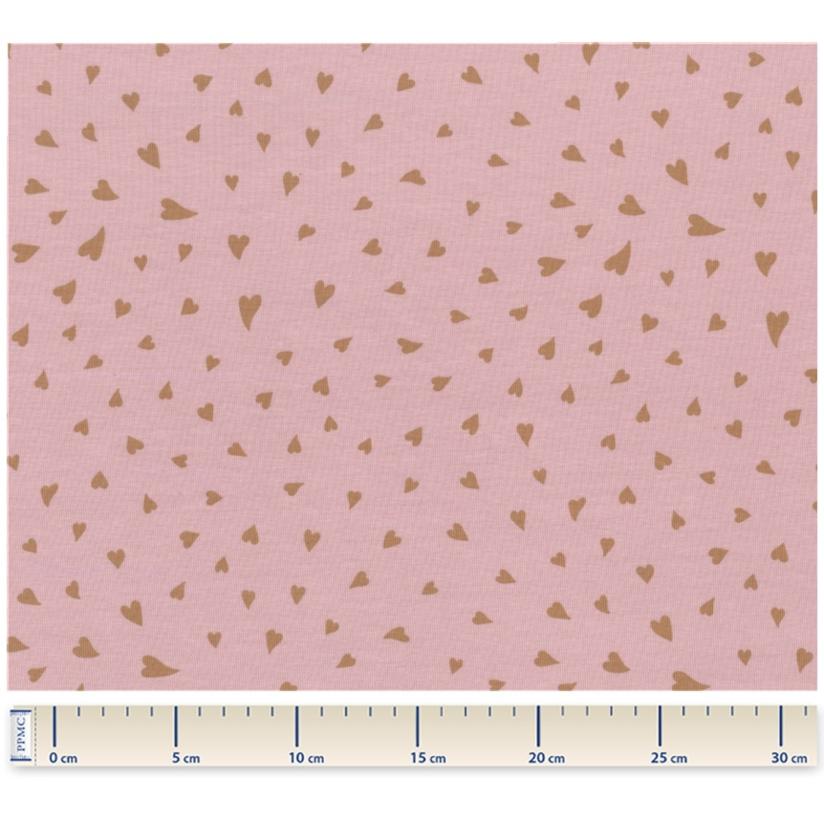 Tissu jersey coeur caramel rose