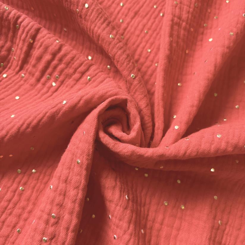 Tissu gaze pois or marsala