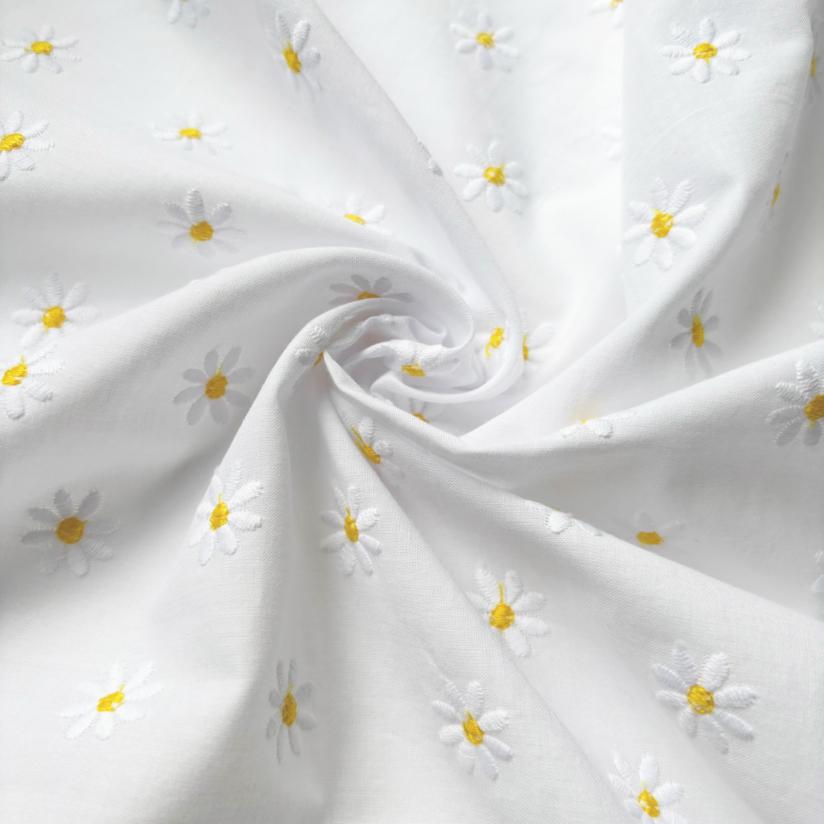 Tissu coton au mètre paquerettes blanches