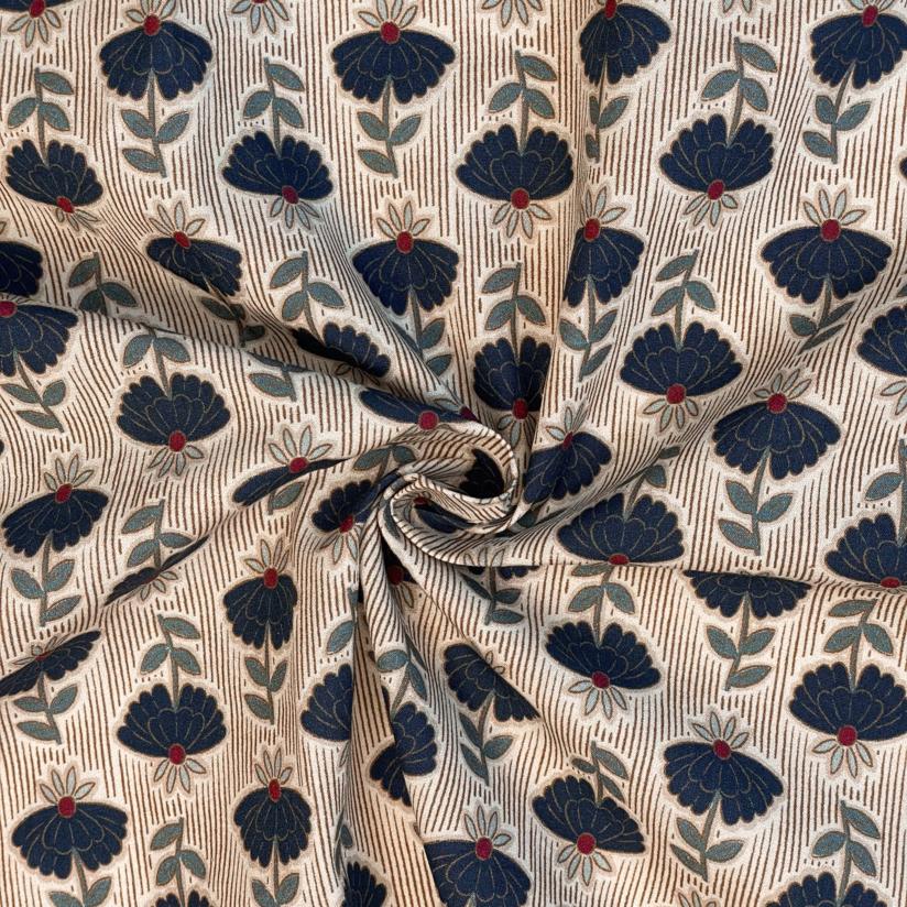 Tissu coton au mètre ex2579 shanti marine or