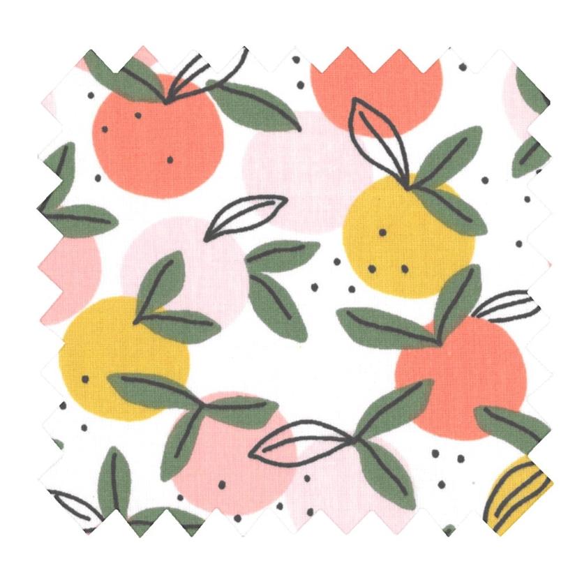 Tissu coton au mètre ex2519 ronde de fruits blanc peche